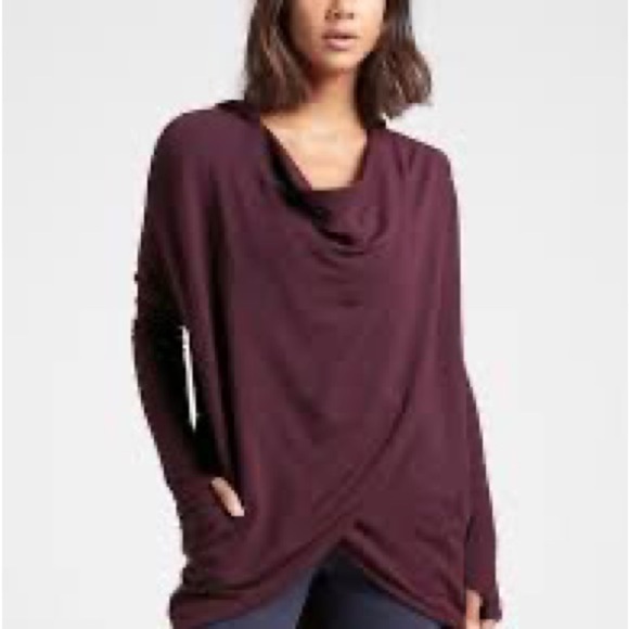 Athleta Purana Wrap assymetrical hem Sweatshirt Hoodie Cabernet/purple XS - Picture 1 of 10